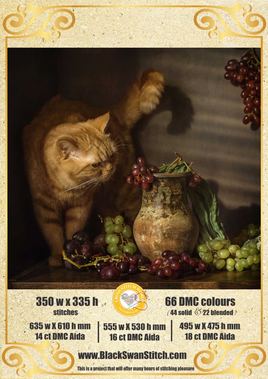 Cat and Grape 113 Chart Counted Cross Stitch Pattern Needlework