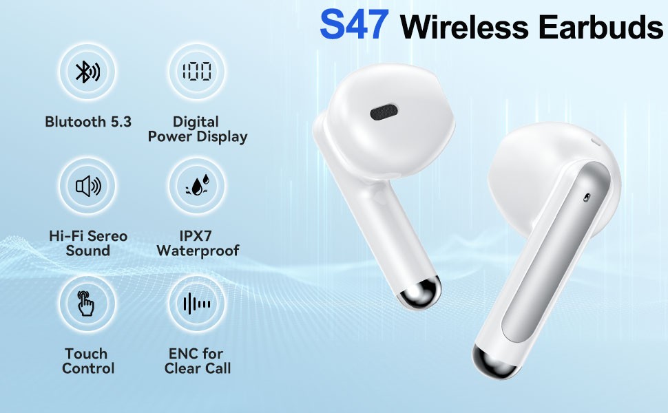 Bluetooth Headset 5.3 TWS Wireless Earphone Earbuds Headphones Stereo Waterproof