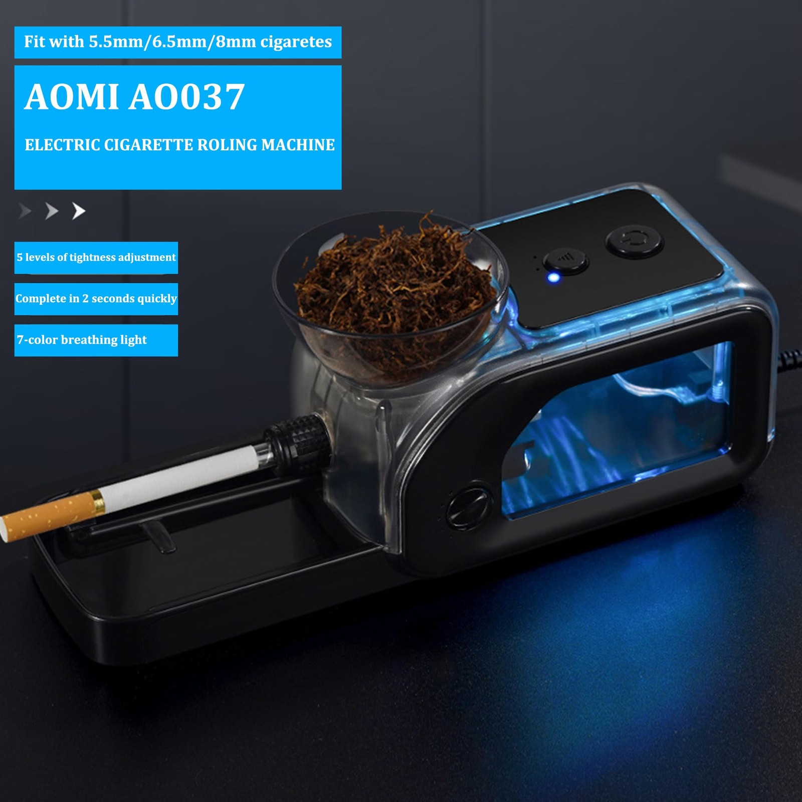 Electric Tobacco Cigarette Rolling Machine, Portable Cone Loader Injector Mac...