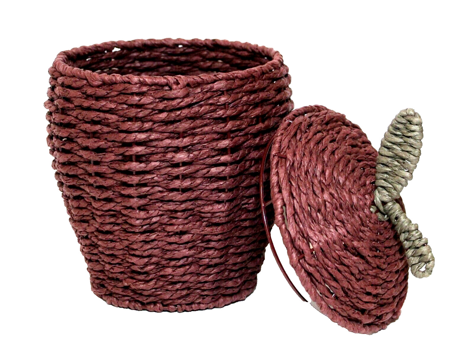 Woven Grass Basket Canisters 8" Tall Apple Shape Set 2