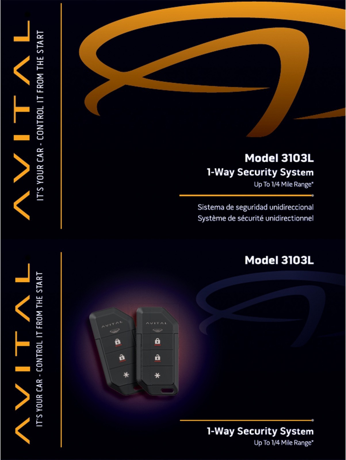 Avital 3103-L Automotive 1-Way Security System with Two 4-Button Remotes