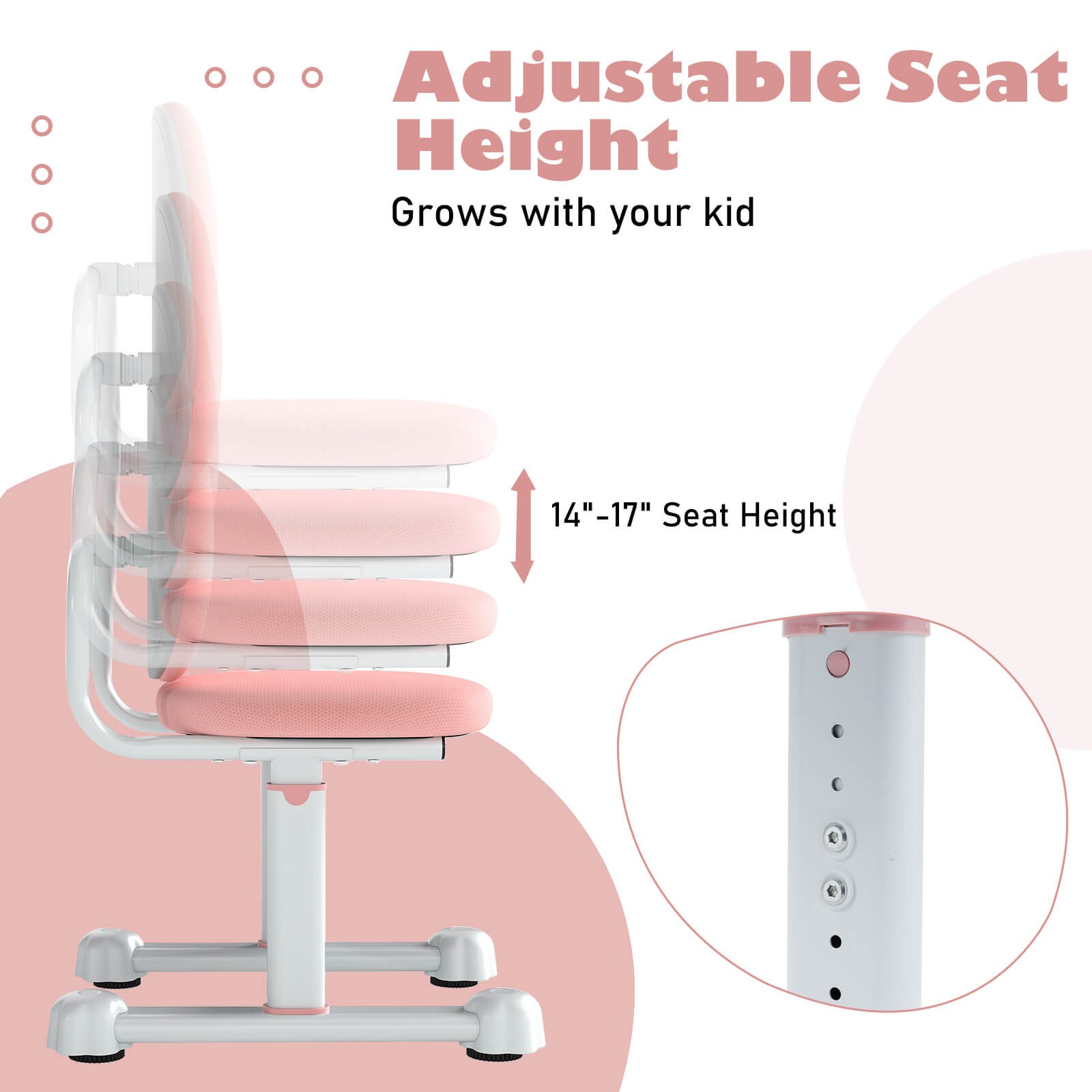 Kids Desk Chair w/Double Back Support Adjustable Height Upholstered Computer