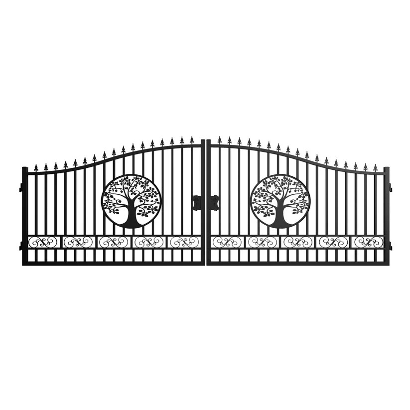 20x8 FT Heavy Duty Steel Dual Swing Driveway Gate | Tree of Life | Wide Posts