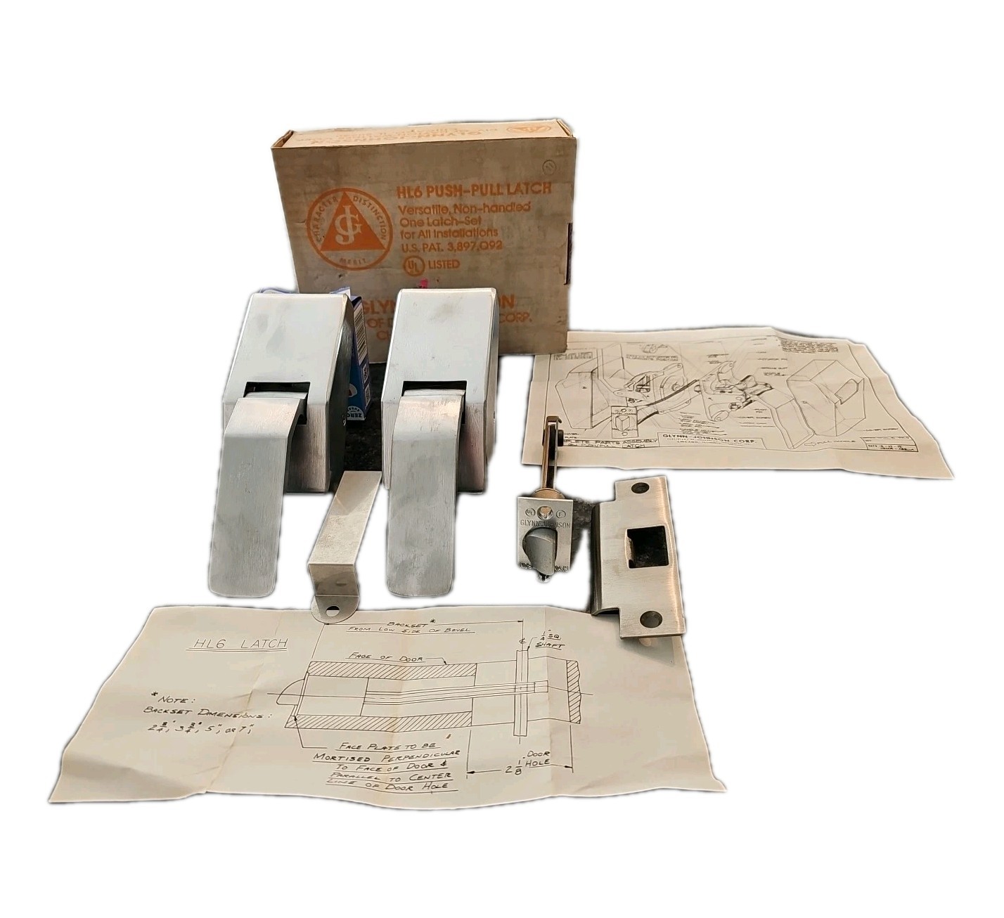 Glynn-Johnson HL6-29 US26D Push Pull Non-Handed Latch Back Set 5" Silver