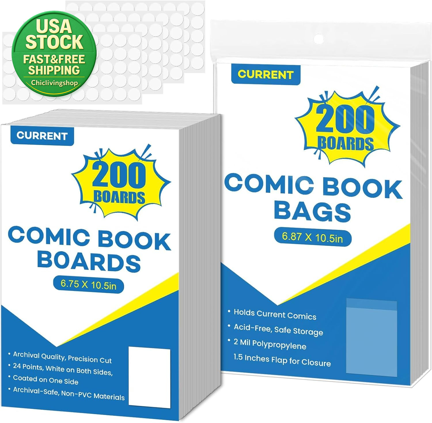 200 Pack Clear Comic Book Bags and Boards 6.87X10.5 Inch Acid-Free Thick