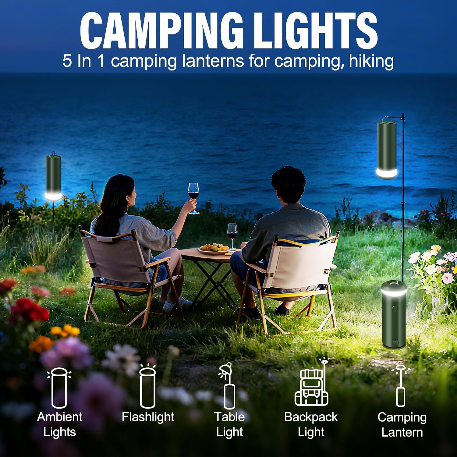 Telescopic Camping Lights,Collapsible Magnetic Camping Lantern | Dimmable USB