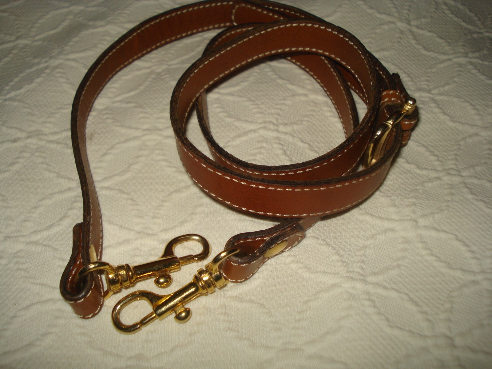 Shoulder strap whiskey leather brown gold hardware adjustable 40"