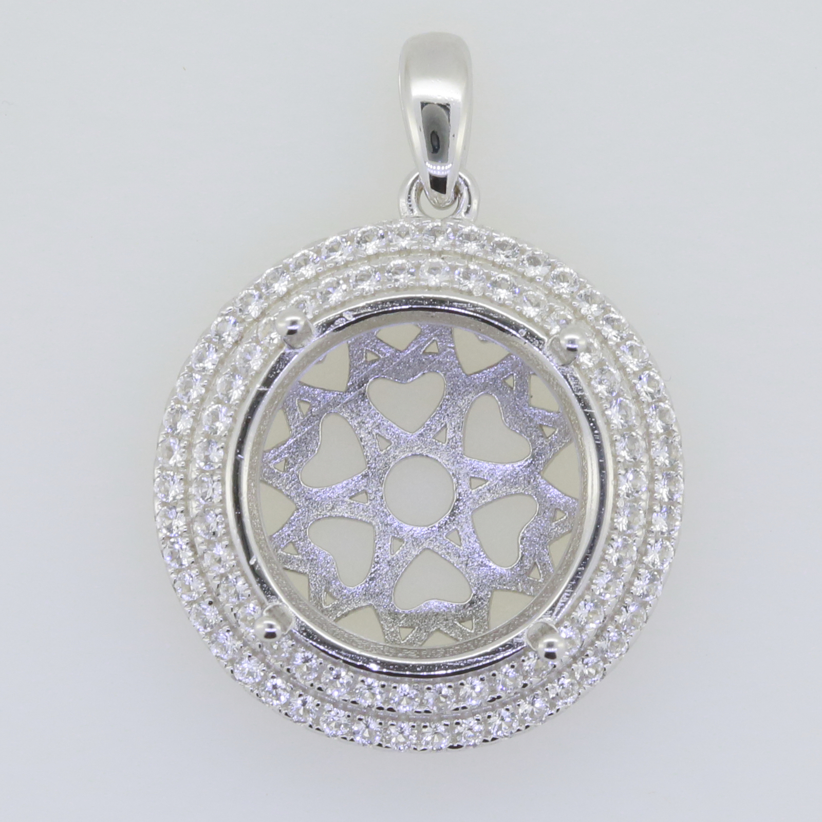 Sterling Silver Semi Mount Pendants Setting RD 15x15mm Double Halo Topaz
