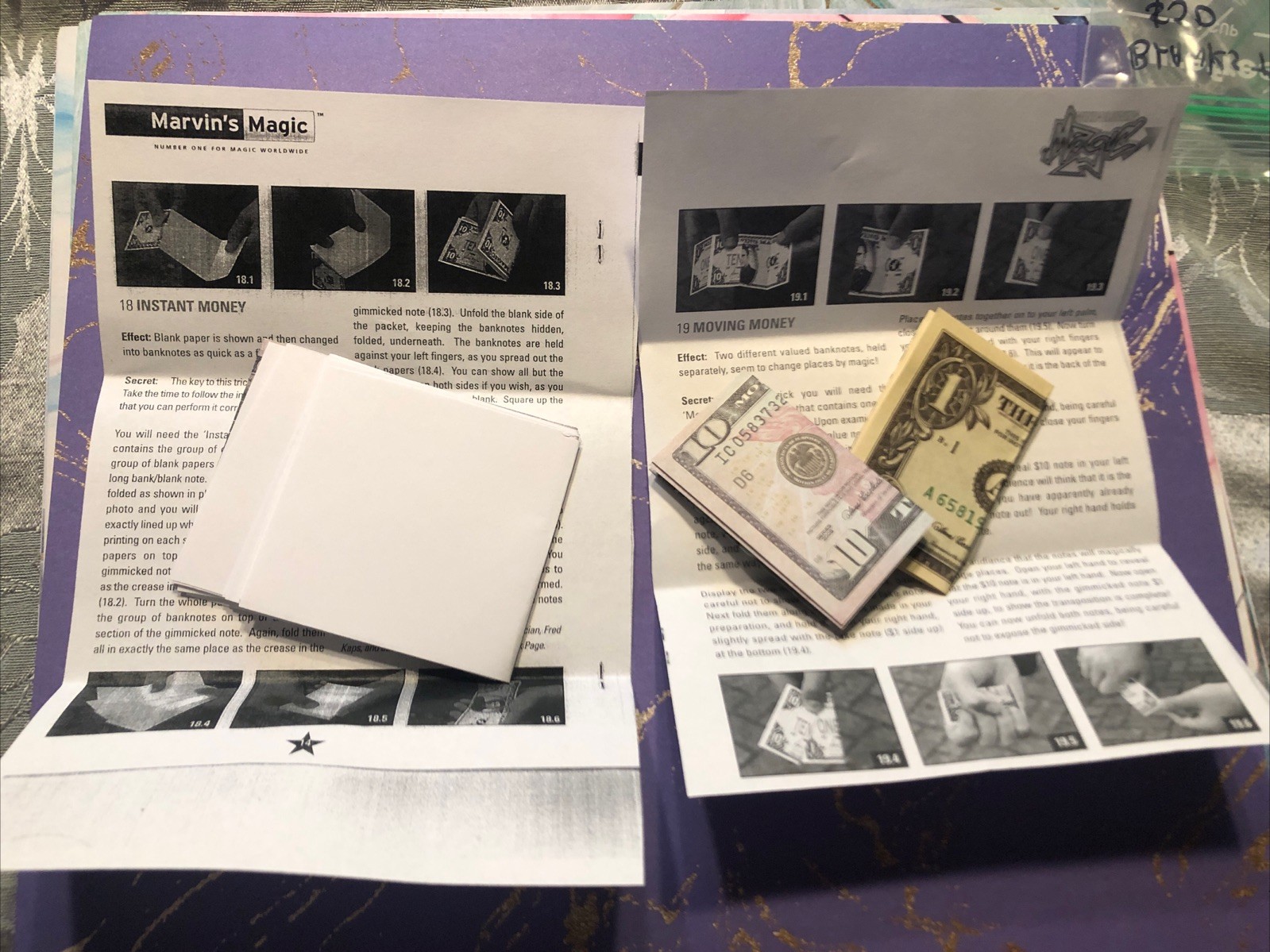2 Vintage Magic Tricks - Instant Money $100 &  Moving Money $1- $10 New W/Inst
