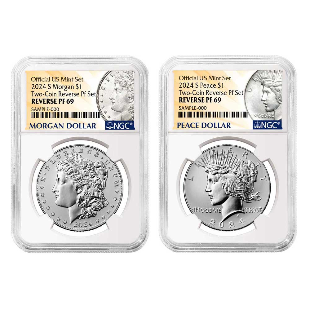 2024-S Reverse Proof $1 Morgan and Peace Silver Dollar 2pc Set NGC PF69 Morgan