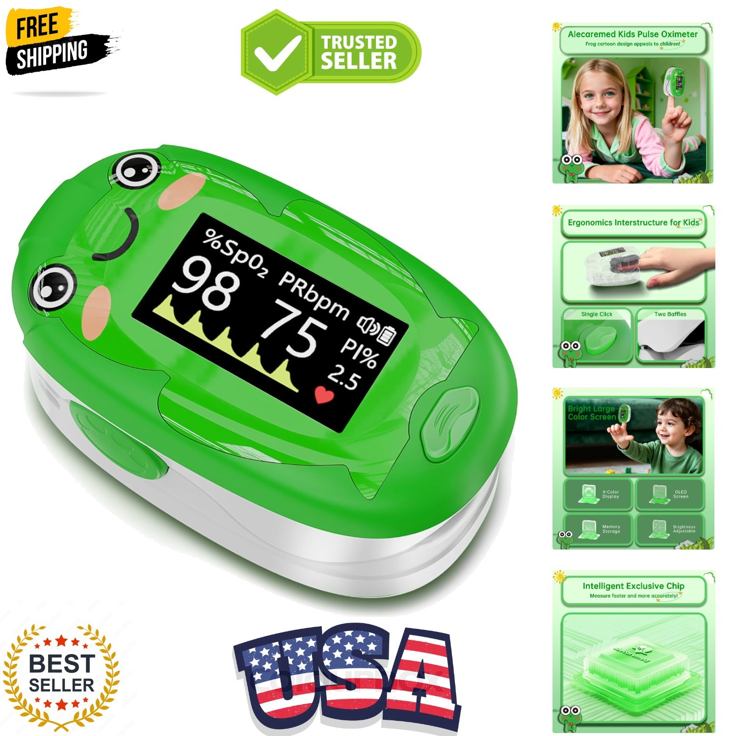 Pulse Oximeter for Kids, Adorable Animal Children Oxygen Monitor Fingertip wi...