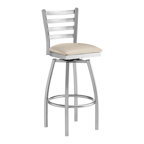 10 PACK Ladder Back Clear Coat Swivel Metal Restaurant Barstool With Gray Vinyl