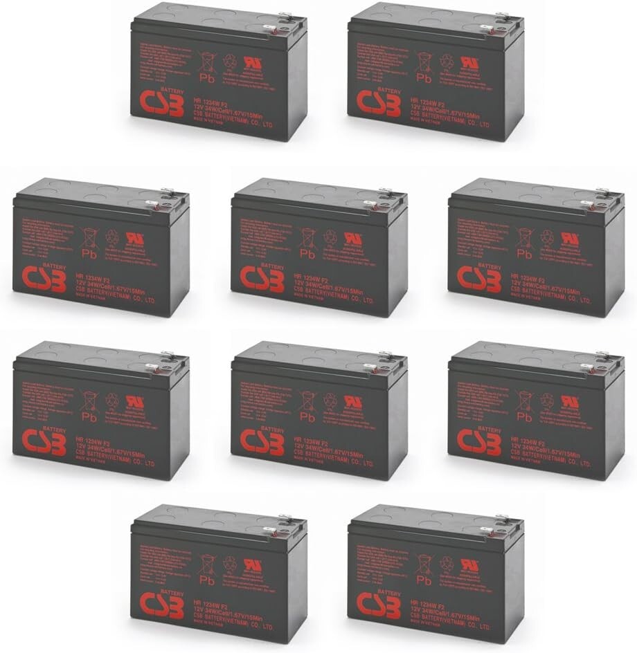 Lot of 10 CSB HR1234WF2 High Rate 12V 34W SLA Battery w/ .25" F2 Terminals