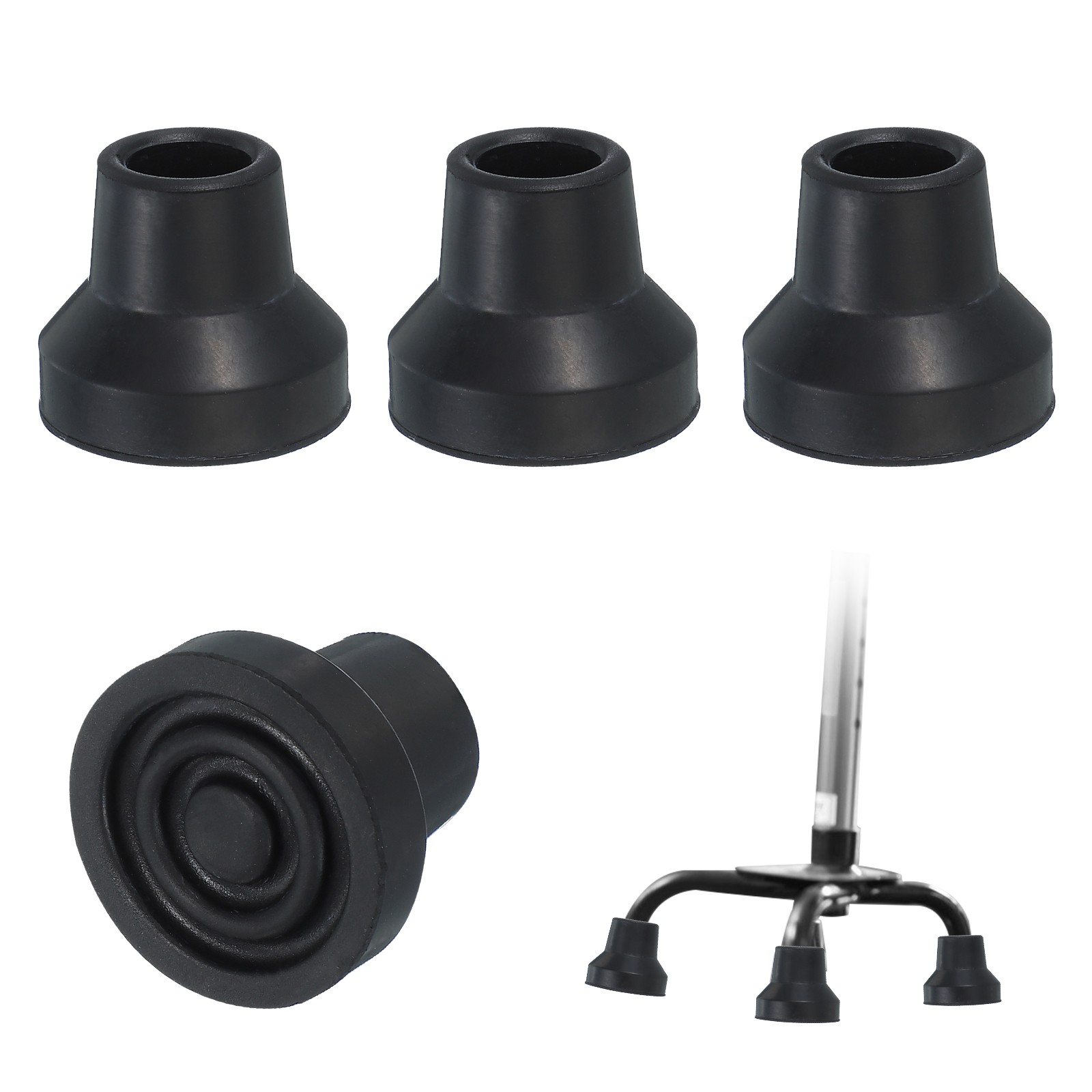 Quad Cane Tips 5/8 Inch, 4 Pcs Walking Cane Accessories, Black(Style 3)