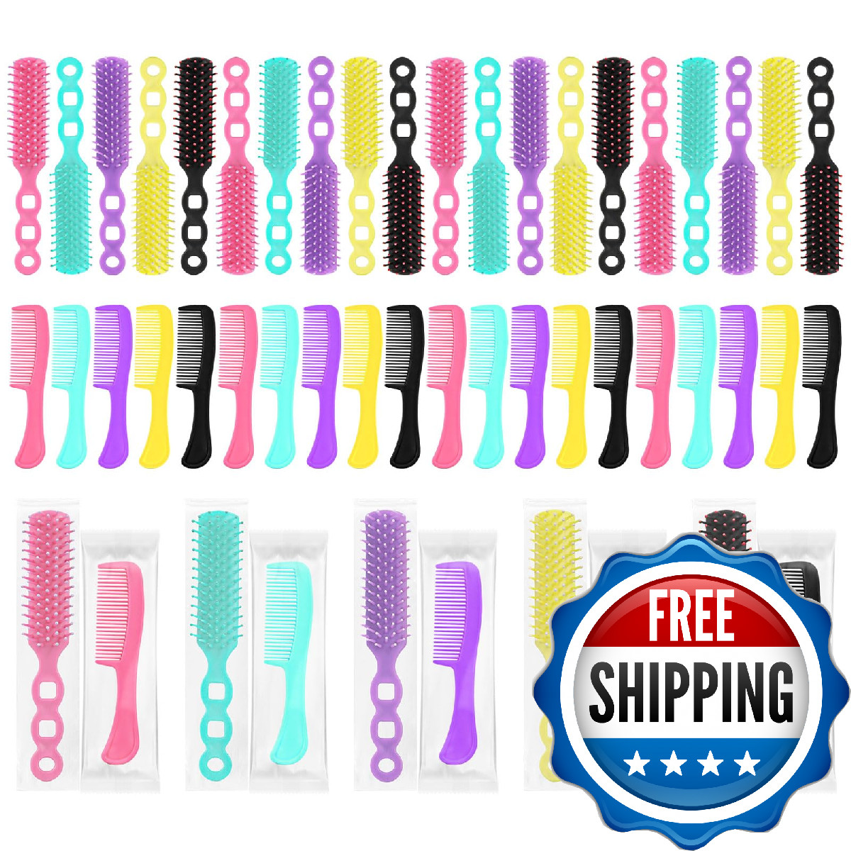 Hair Brush and Combs Bulk Individually Wrapped for Homeless,Disposable Hair Comb