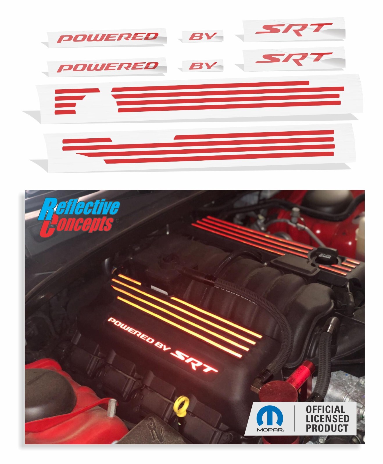 POWERED BY SRT Engine Cover Decals Charger and Challenger Scat Pack