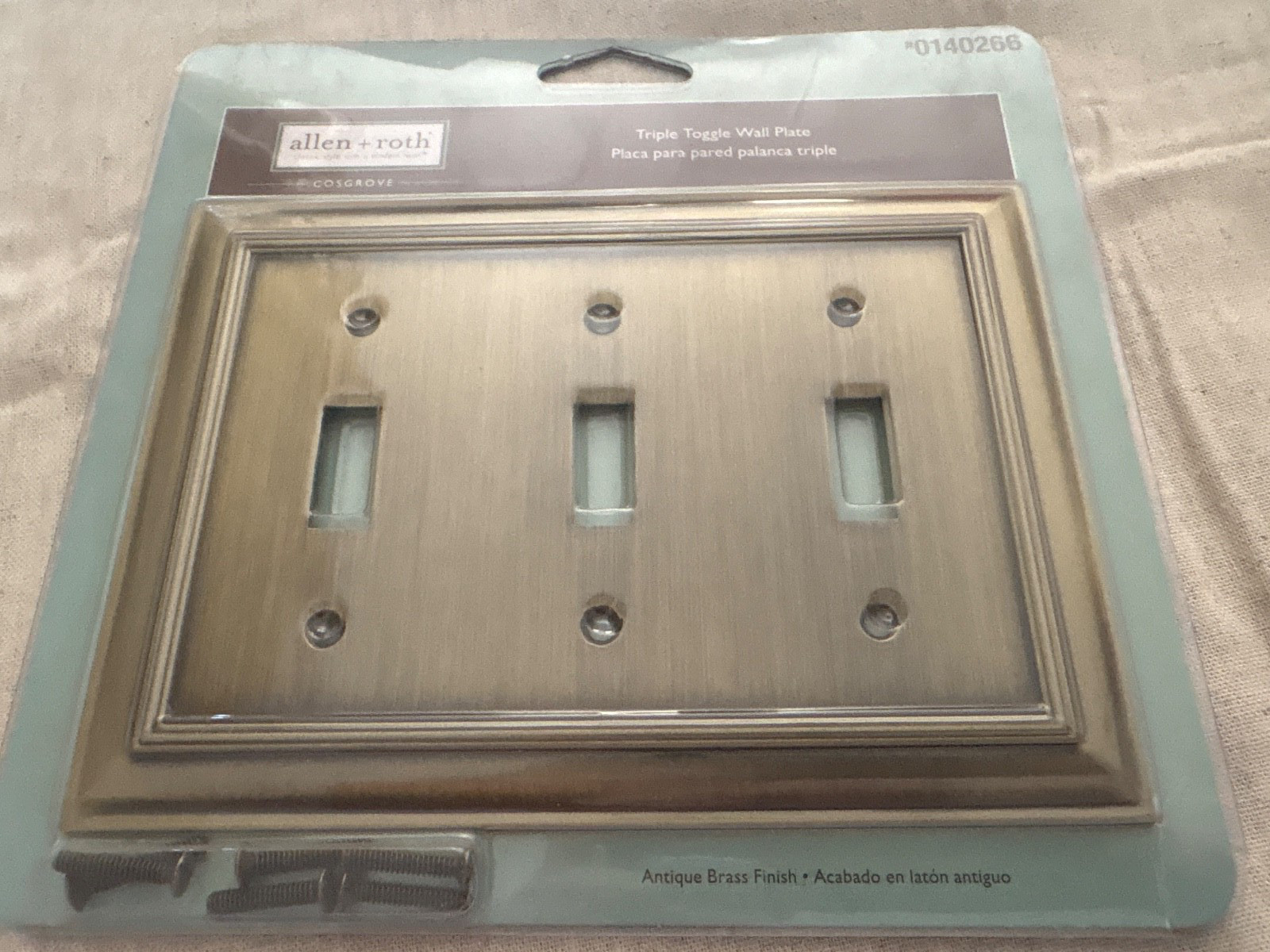 #Allen Roth Cosgrove 0140266 Antique Brass 3 Toggle Wall Plate - New