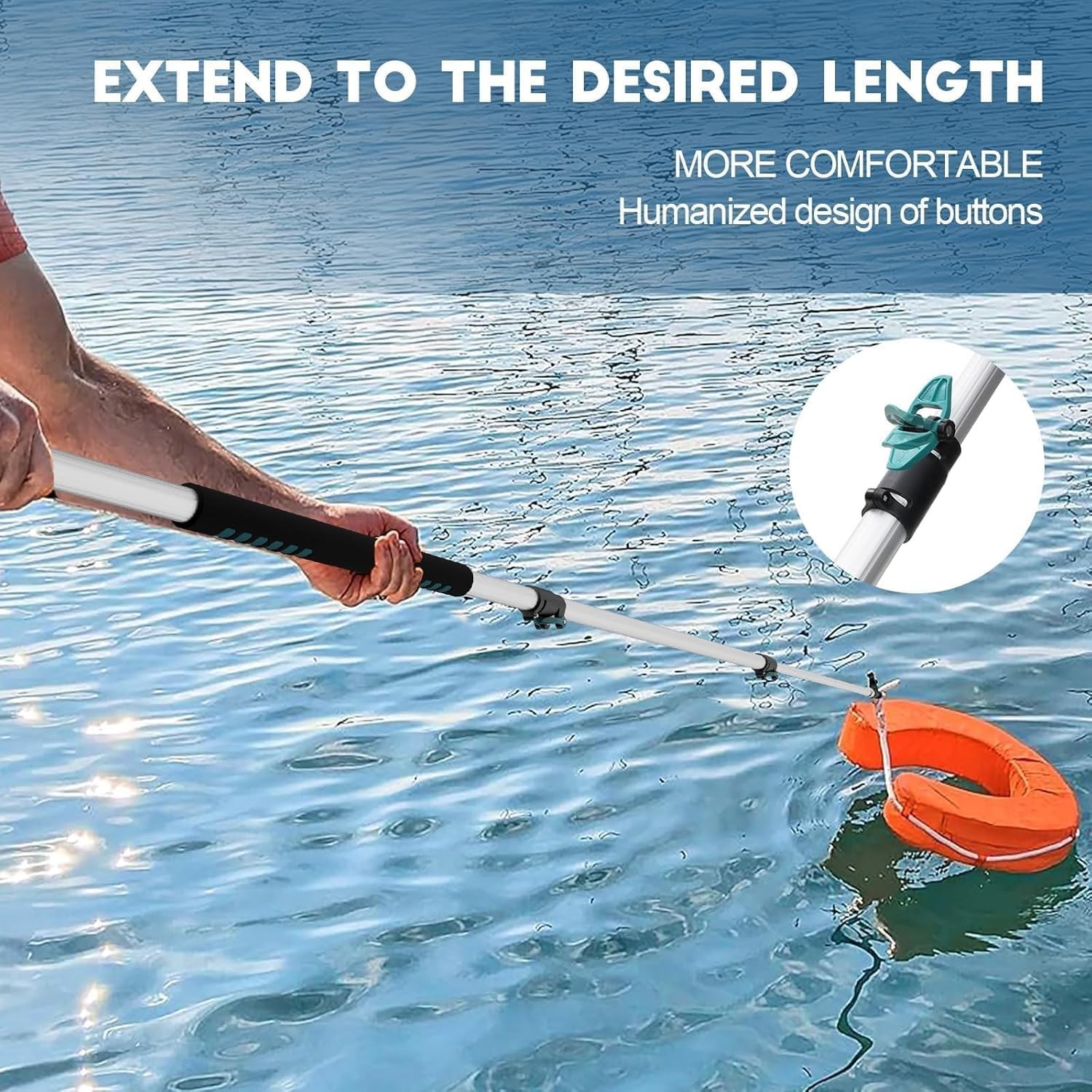 Telespro 5-12Ft 3-Stage Telescopic Aluminum Pole Boat Hook Versatile Docking