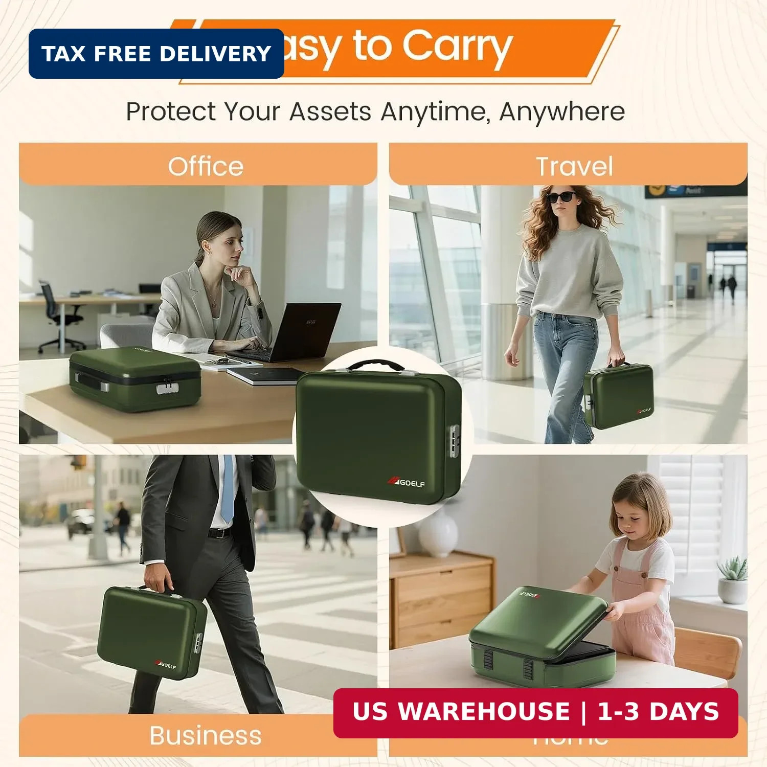Fireproof Document Box with Lock, 5200°F Fireproof Water Resistant Hard Case Fil