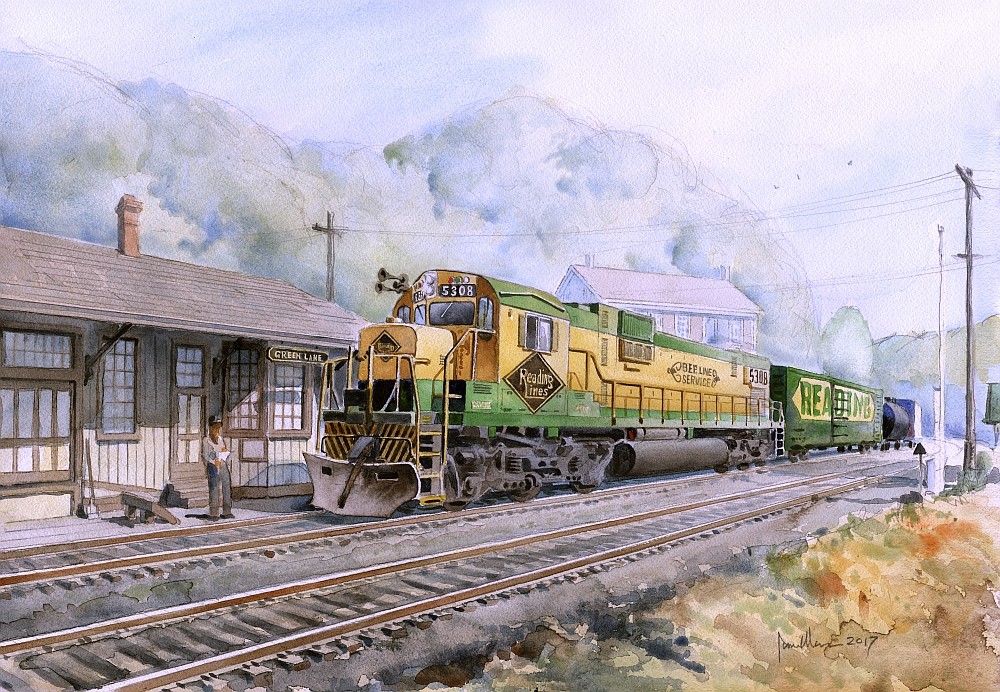 Reading RR Bee Line ALCO Century, Green Lane, Penna. James Mann Train Notecards