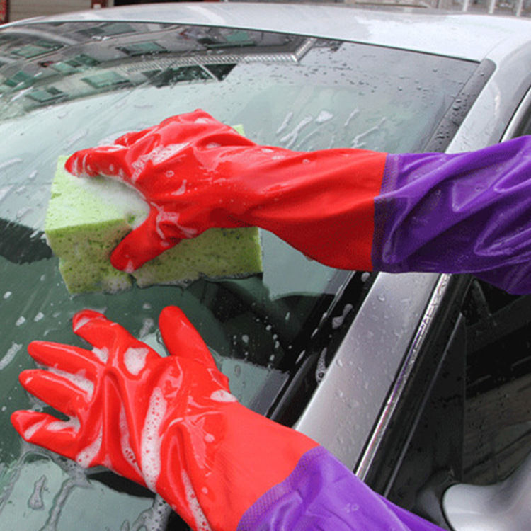 2Pairs Rubber Latex Warm Gloves Extra Long Cuff Sleeve Kitchen Dish Cleaning PVC