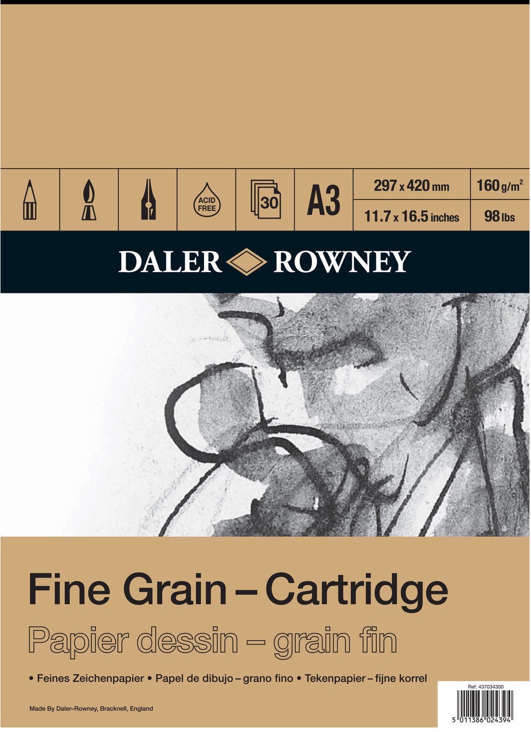 Daler Rowney Fine Grain Cartridge Pad - 160gsm 30 sheets - A3