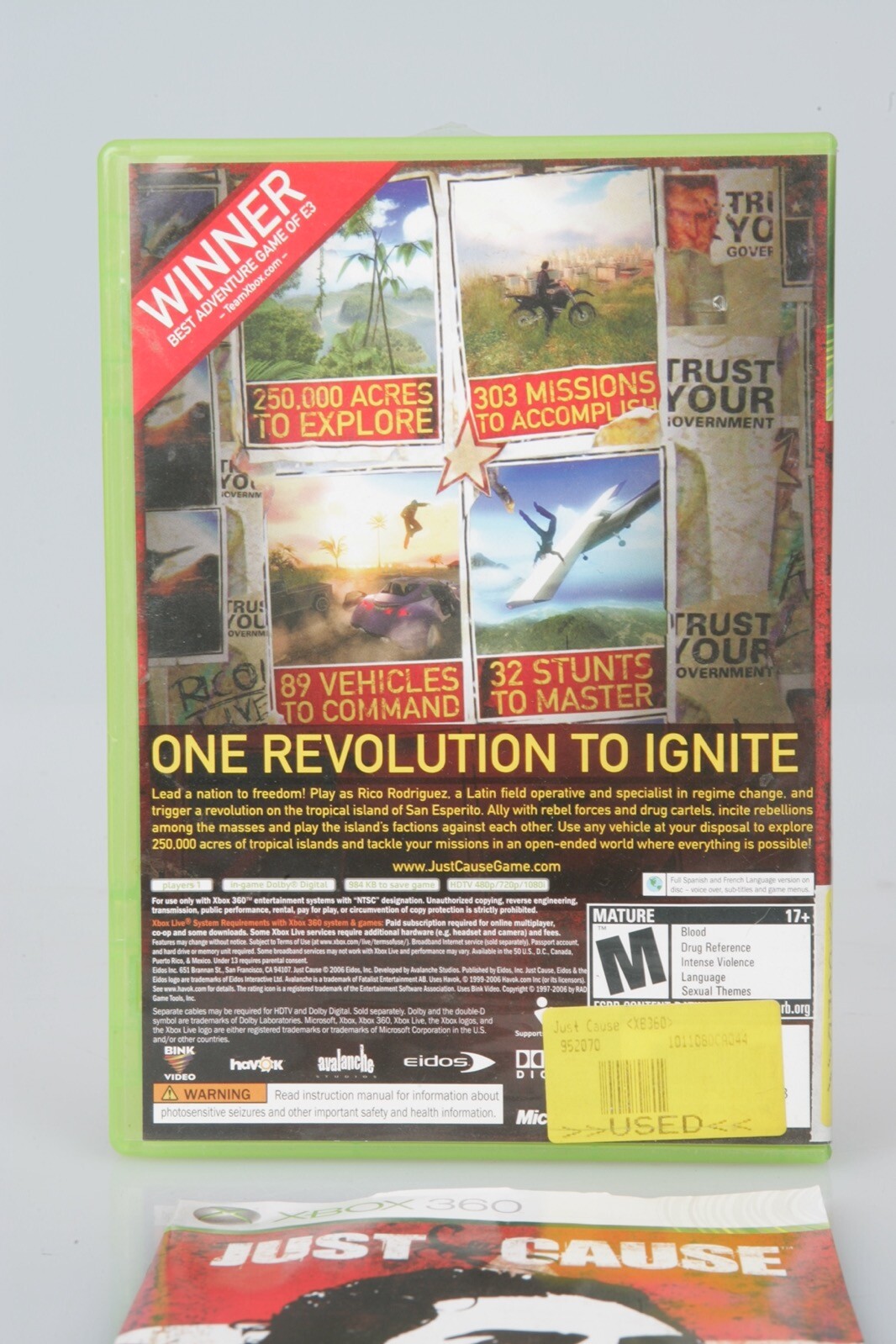 JUST CAUSE Nintendo XBOX 360 CASE MANUAL ONLY No Disk