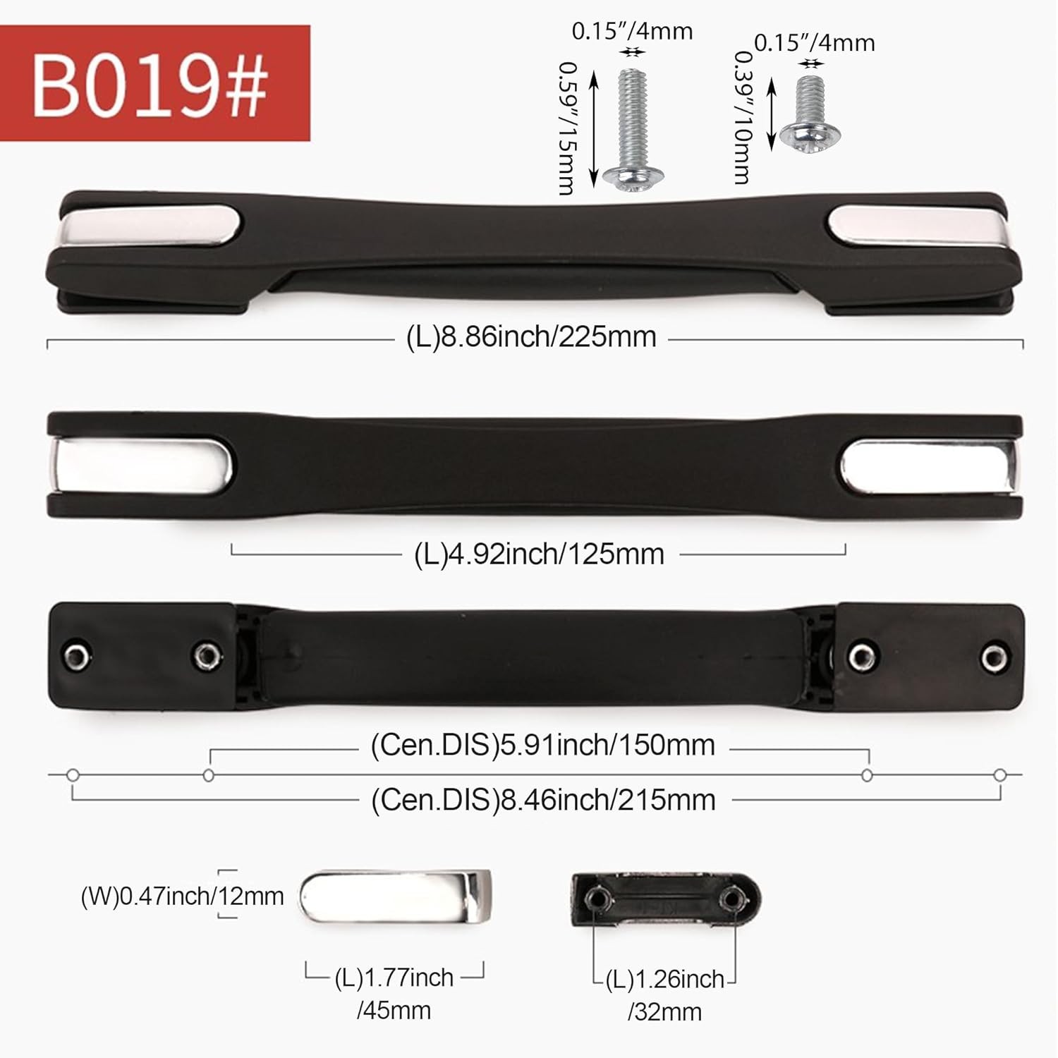 Black Flexible Strap Handle Replacement for Suitcases - 22.5cm Durable Zinc