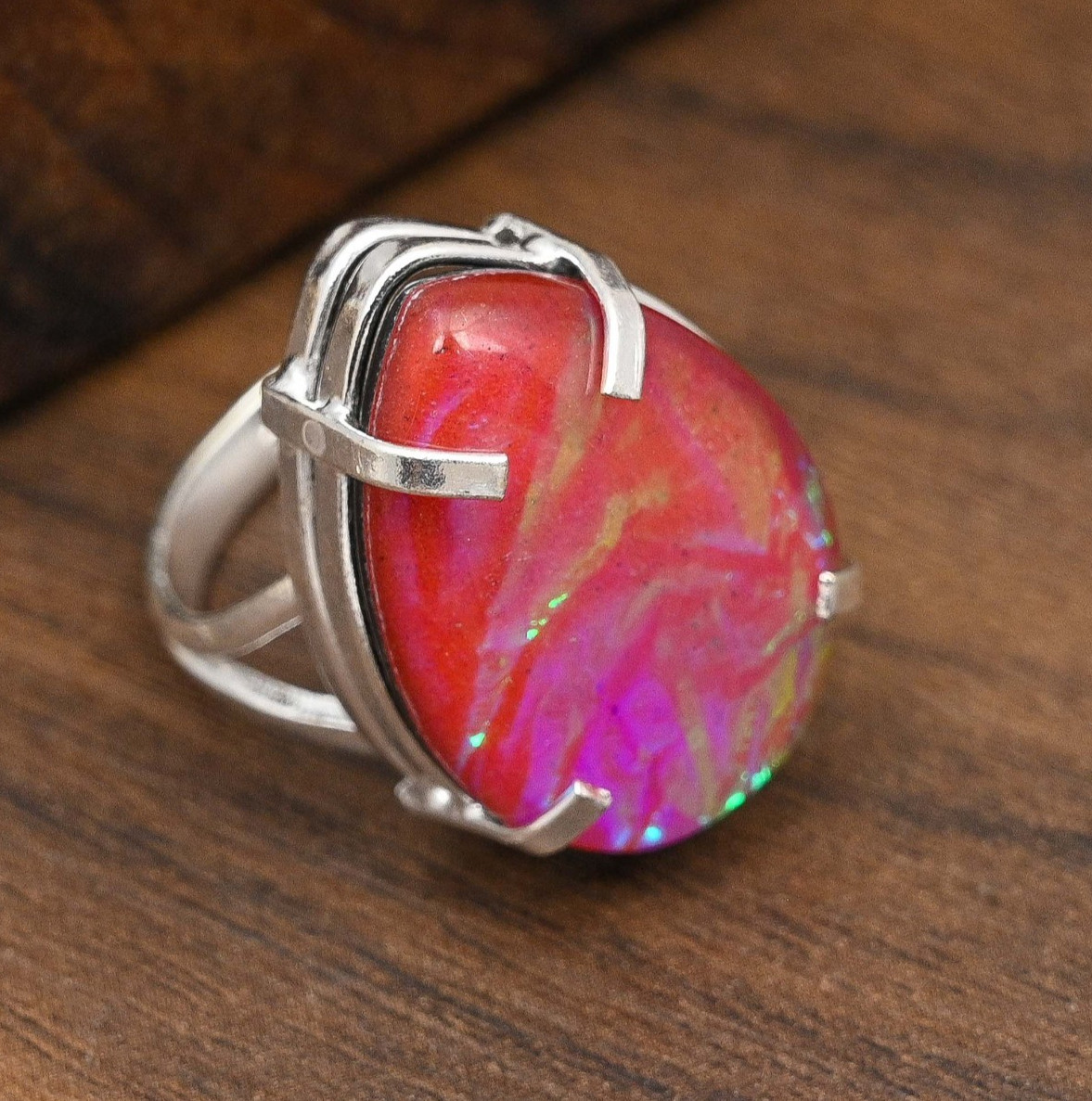 Amazing Pink Triplet Opal Gemstone Handmade 925 Sterling Silver Jewelry Ring