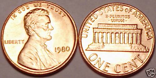 1980-P BRILLIANT UNCIRCULATED LINCOLN CENT~~FREE SHIP~~