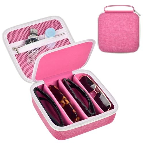 Travel Sunglass Organizer Case for Quay Polarized Sunglasses Small Pink-4 Slot
