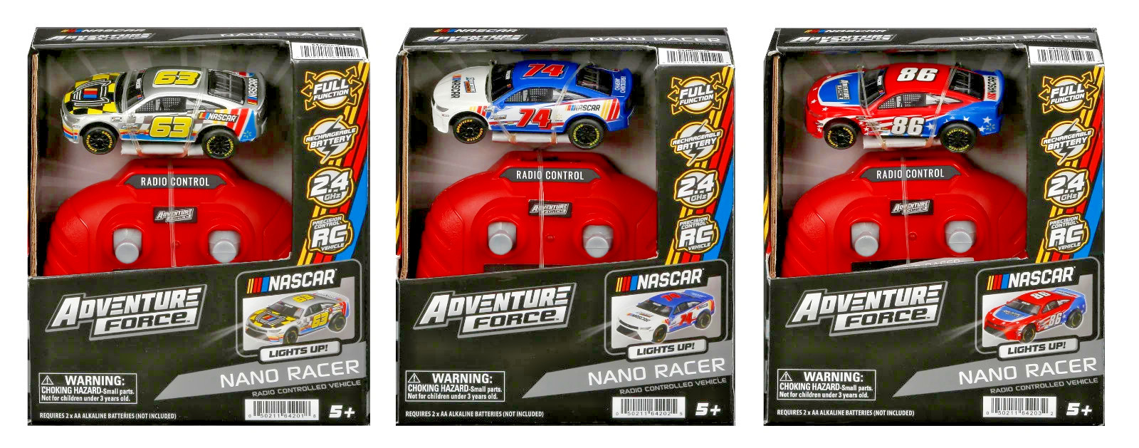 Adventure Force (1:64) RC NASCAR Nano Racer 3-Pack:  Stock Cars #63, #74, #86🆕