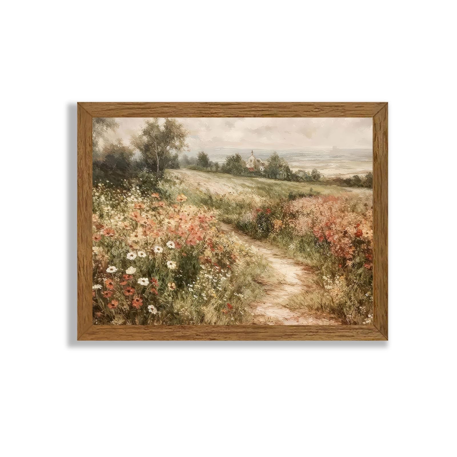 Framed Vintage Cottagecore Canvas Wall Art, Landscape Father's Day Gift for Dad