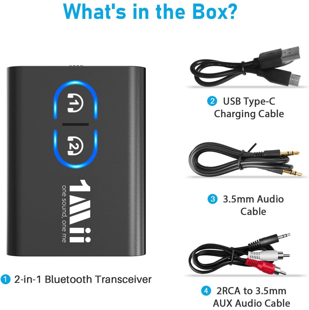 1Mii Bluetooth Audio Transmitter Receiver Dual Connection 3.5mm RCA Open Box
