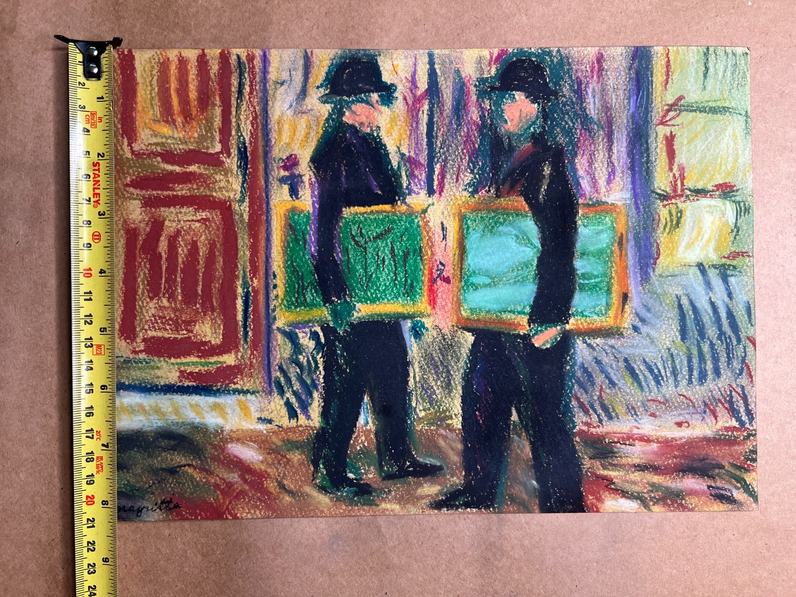 Rene Magritte (Handmade) Drawing On old Paper Signed & Stamped Mixed Media