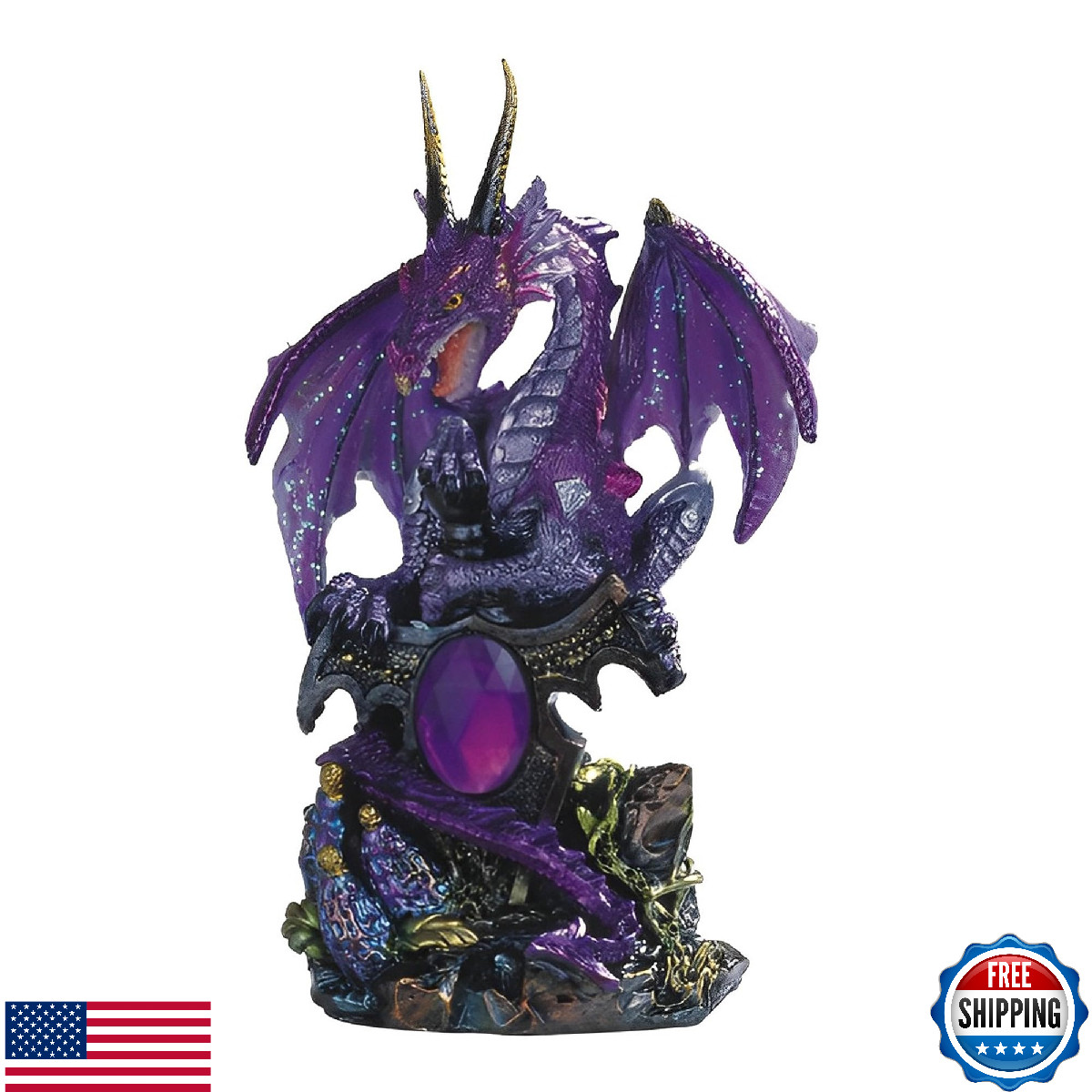 ICE Armor 6" H Purple Dragon with Gem Statue Figurine - Exquisitely Detailed Myt