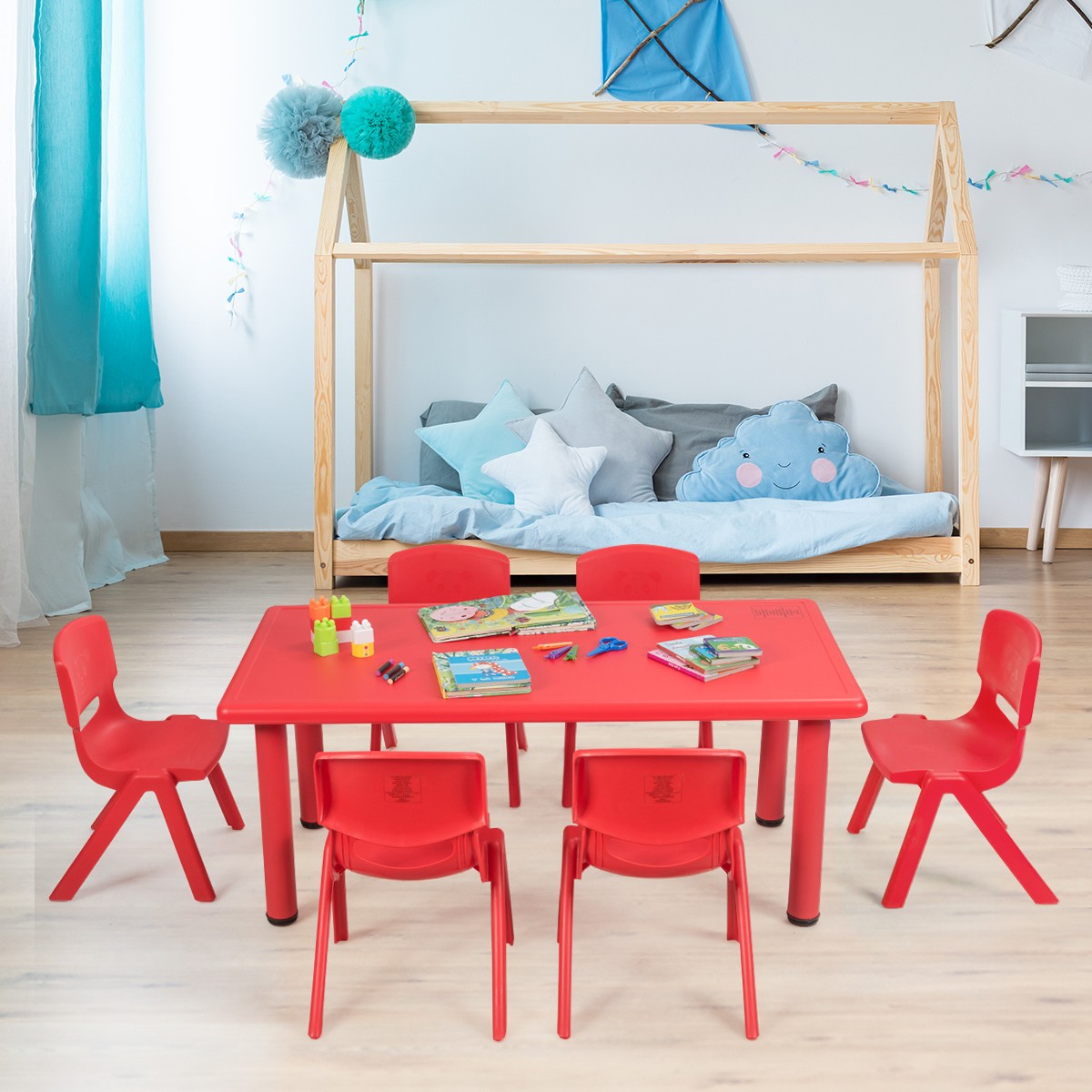 6-pack Kids Plastic Stackable Classroom Chairs Indoor/Outdoor Kindergarten Red