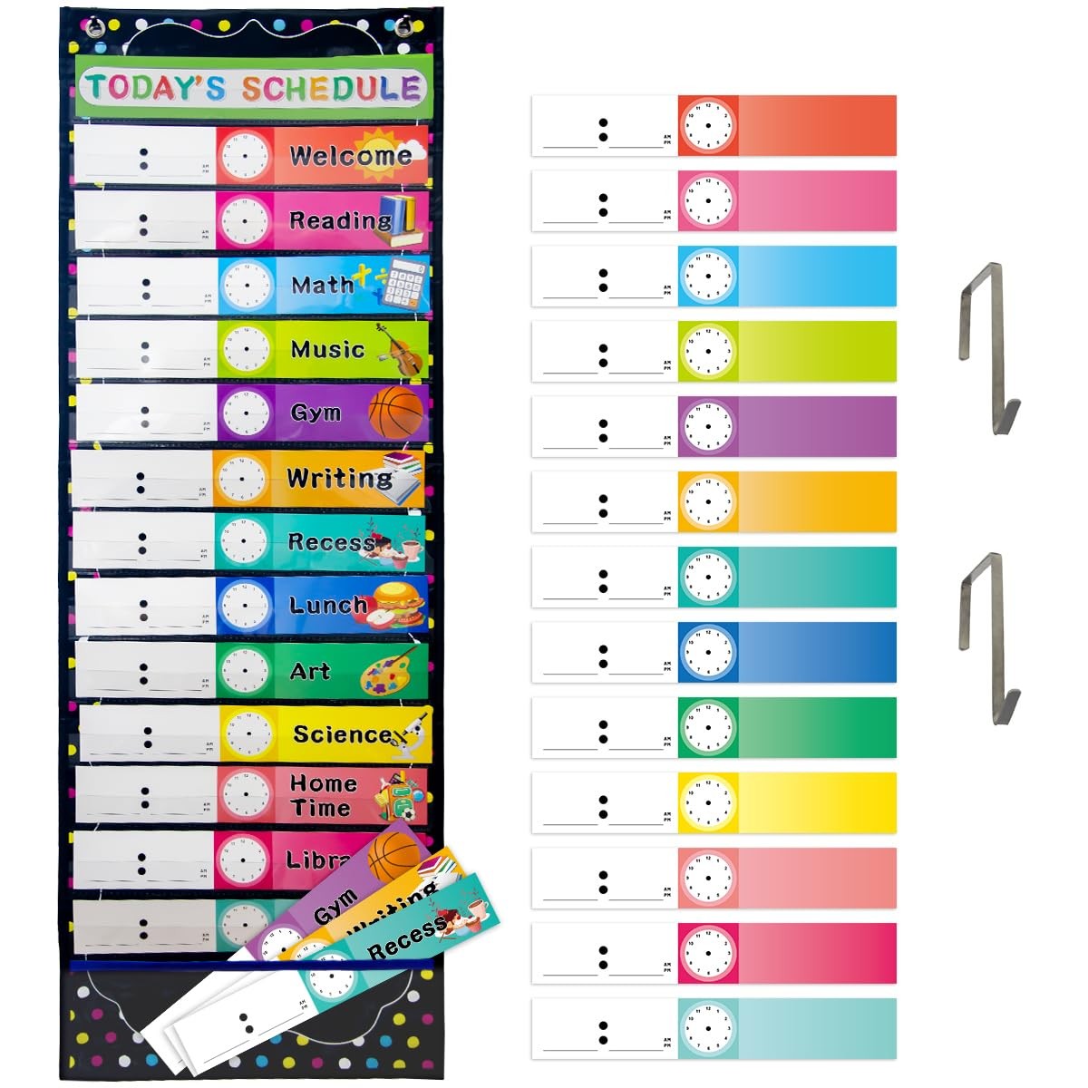 Fancy Land Daily Schedule Pocket Chart 14+1 Pockets with 27 Double Sided Dry-...