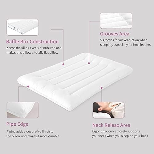 Ultra Thin Flat Pillow for Sleeping, Thin Pillow for Back Sleeper, Supportive St