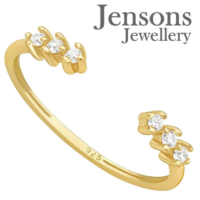 Toe Ring Cubic Zirconia Adjustable Opened 925 Sterling Silver Gold Plated