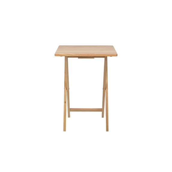 Mainstays Modern Indoor Folding Tray Table Set of 2, Natural Finish, Solid Rubbe