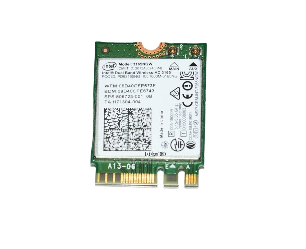 Intel 3165 Dual Band Wireless-AC 3165NGW + Bluetooth 4.0 NGFF 802.11AC Wifi Card