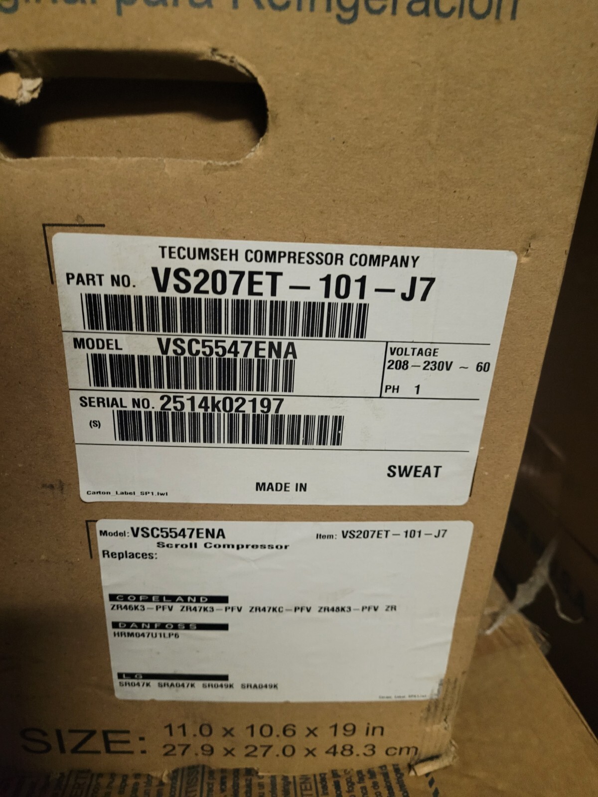 Tecumseh VSC5547ENA / VS207ET-101-J7 Scroll Compressor