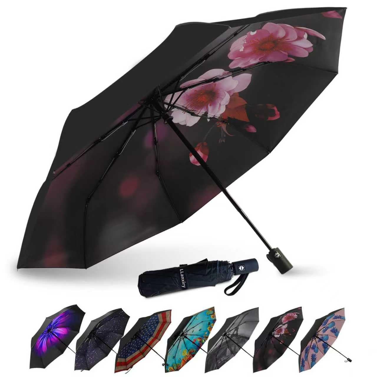 LLanxiry Compact Travel Umbrella, 44" Canopy, 44 Inch, beauty plum (Auto)