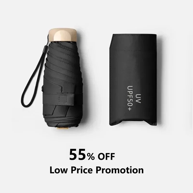 55% Off Mini Sun Umbrella Small Pocket Rain Umbrella Vinyl Folding UV Ultraviole