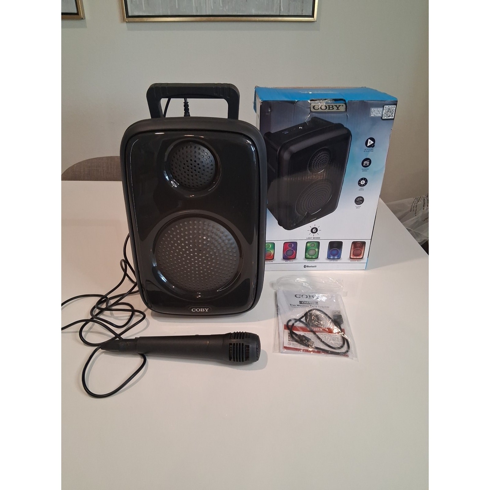 Coby Spectra Bluetooth Party Speaker with Karaoke Microphone & LED Lights -...
