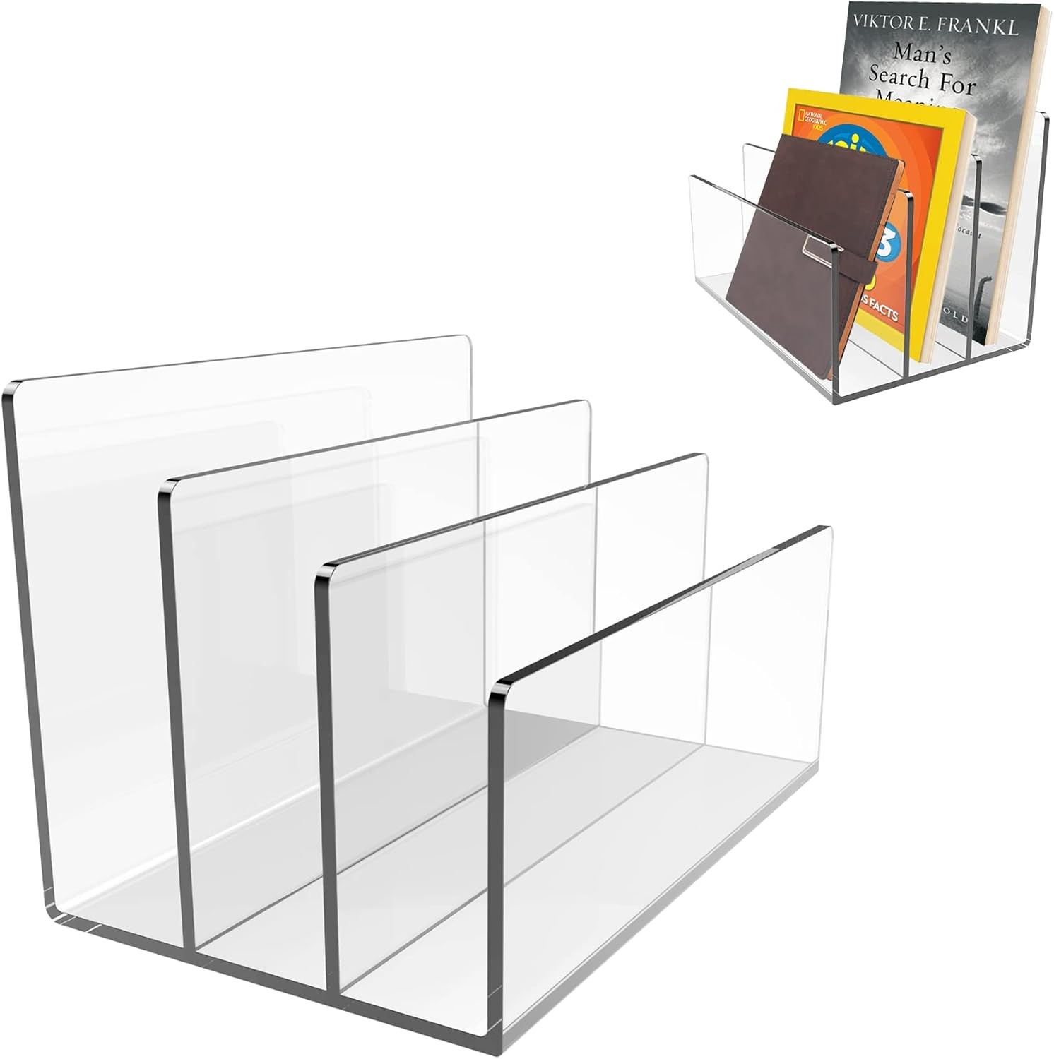 Acrylic File Holder,1PC 3 Sections Clear File Organizer Mail Letter Sorter Deskt