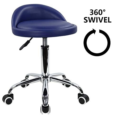 PU Leather Round Rolling Stool with Back Rest Height Adjustable Swivel
