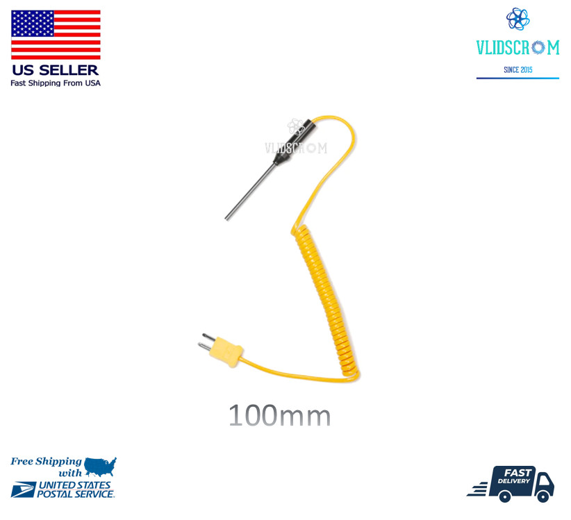 100mm K-Type Thermocouple Probe Digital Thermometer Steel Sensor Spiral Cable
