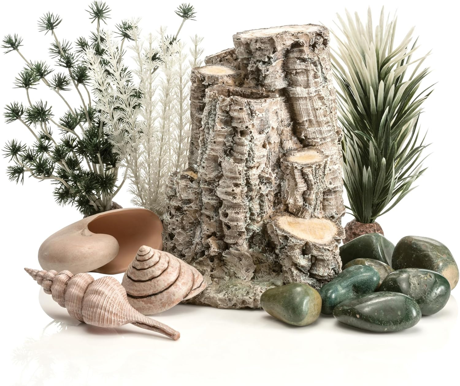 Forest Rhythm Décor Set, Silver/Green/Natural, Fish Friendly Décor for Aquariums